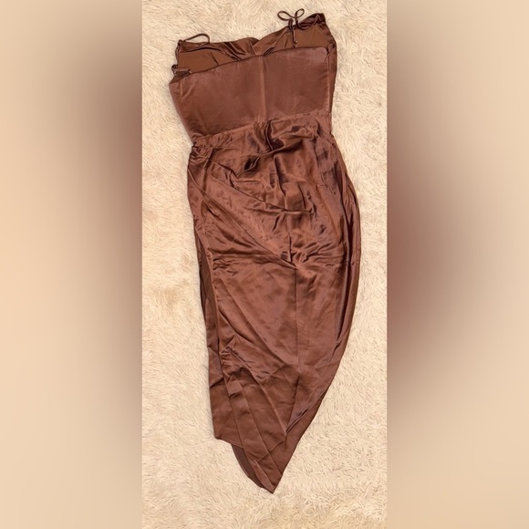 NWOT House of CB Reva Satin Gathered Toffee Brown Corset Dress sz XS - Picture 5 of 8